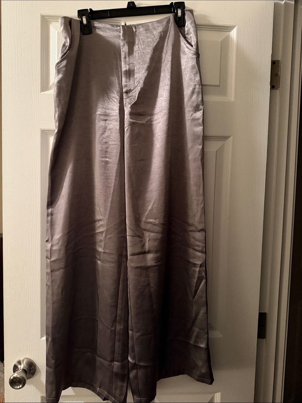 Satin High-Waist Wide Leg Pants — Gray